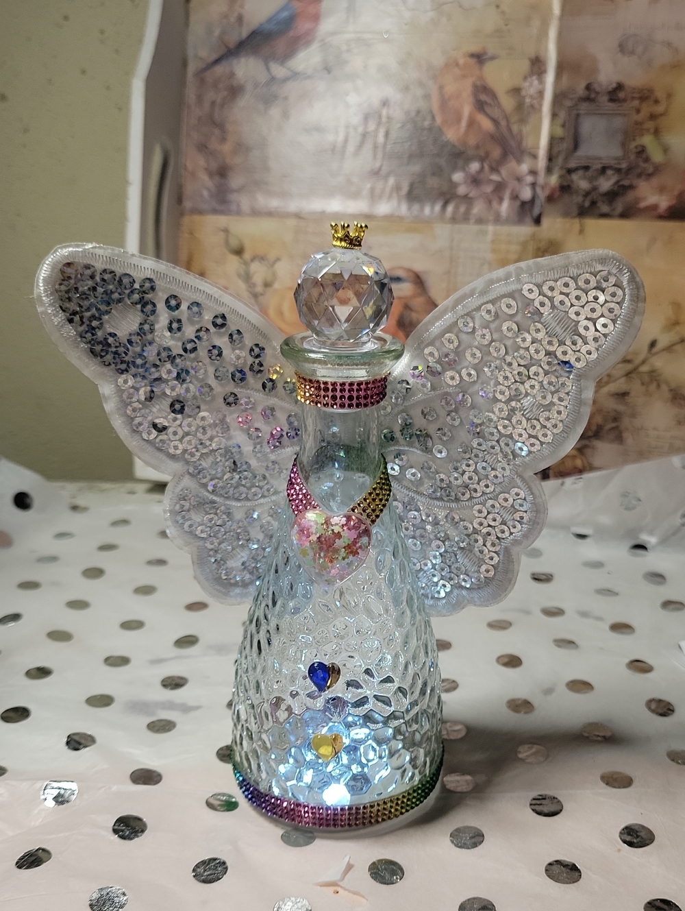 Handmade Crystal Angel Figurine Home Art in Clear and Iridescent Colors